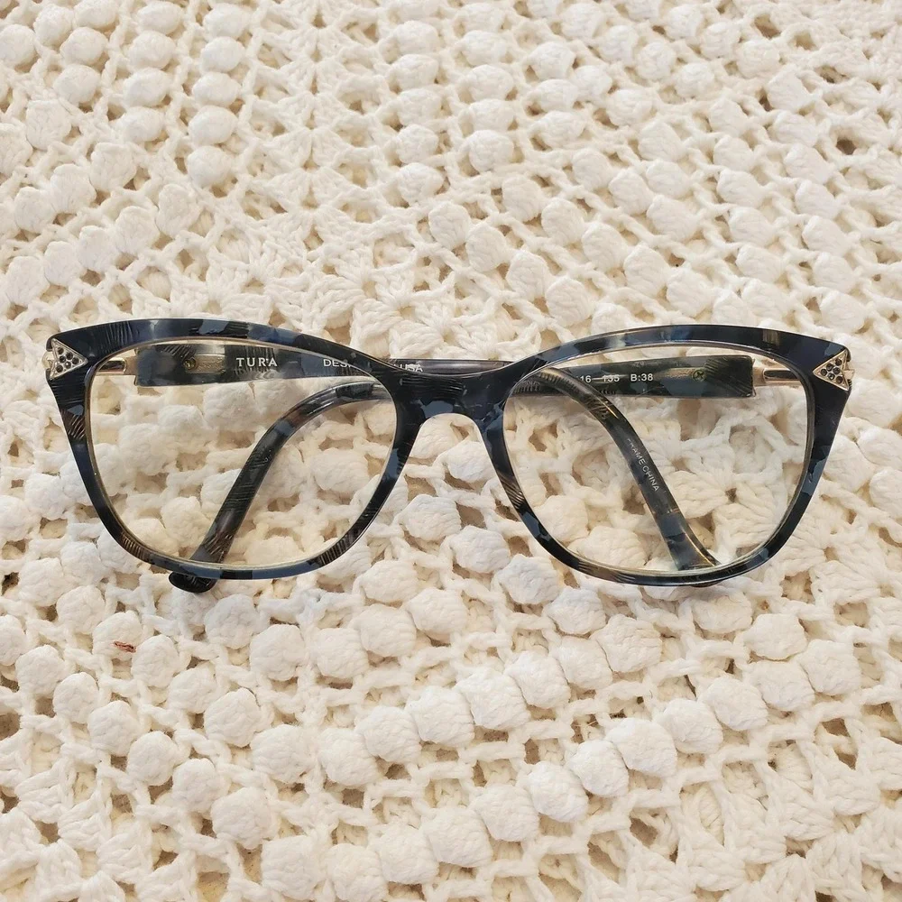 Tura R560 NAV Eyeglasses‎ Womens 55 16 135 Blue Tortoise Cat Eye Frames